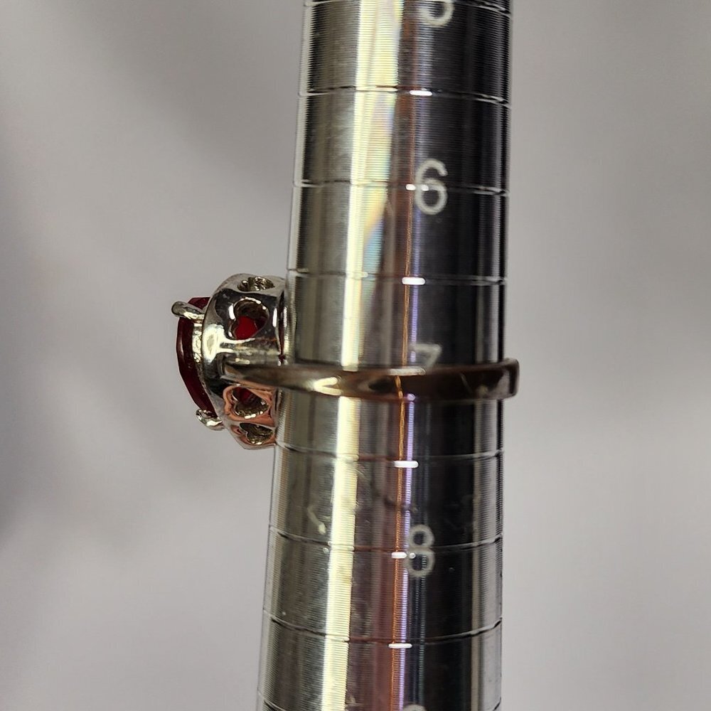 Simulated Heart-Shaped Ruby Silver Ring With Cz - image 5